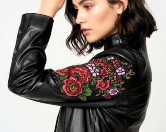 Luxury Black Embroidered Leather Jacket – Handmade Limited Edition Statement Piece