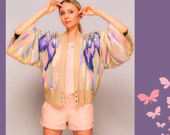 Handmade Patchwork Leather Jacket – Three Colors, Loose Fit, Artistic Print