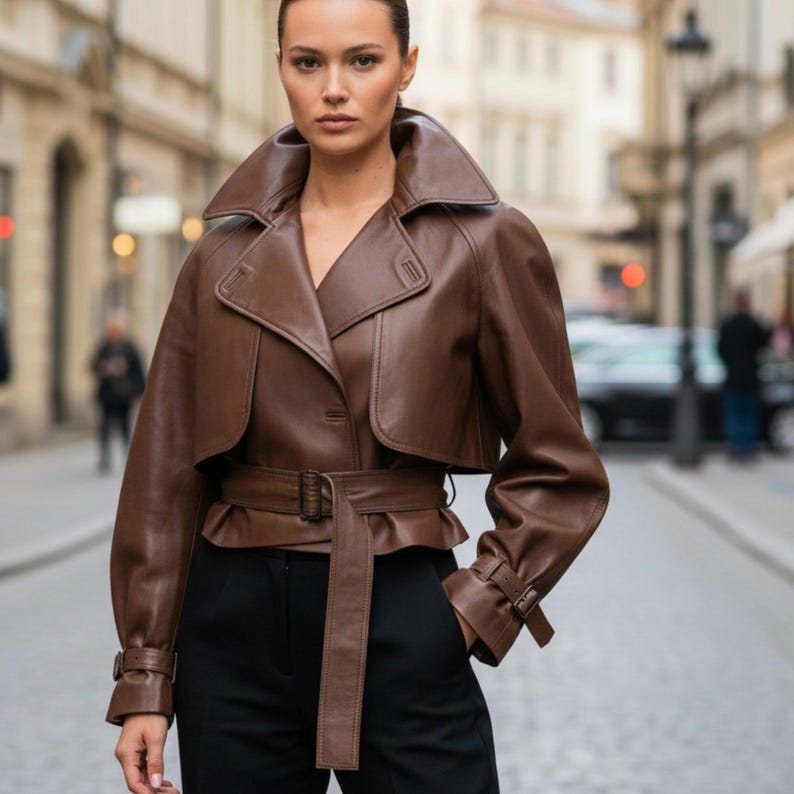 Luxury Cropped Sheepskin Jacket – Handmade Leather Jacket with Silk Lining image 1
