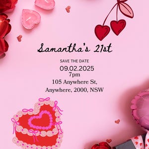 Birthday Invitation - Red and Pink Theme