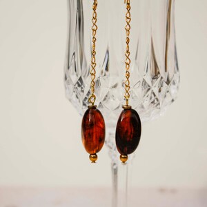 Tortoise Drop Earrings in Gold Delicate Infinity Chain, Bead, Brown image 5