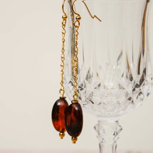 Tortoise Drop Earrings in Gold Delicate Infinity Chain, Bead, Brown image 4