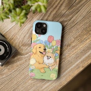 Bonita funda para teléfono con diseño de golden retriever y pomerania: diseño de cachorro de dibujos animados, funda protectora de TPU, regalo para amantes de los perros.