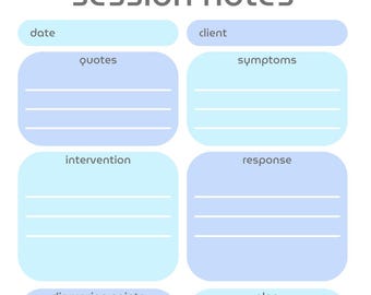 BLUE therapist process note template, session note template digital download, cute session note for psychotherapy, therapist printable