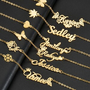 Colar de borboleta com nome personalizado, pingente de letra de zircônia personalizada com corrente de coração, joia de aço inoxidável