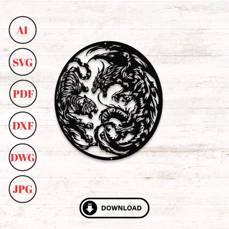 Yin Yang Tiger and Dragon Svg File | Laser Cut Files | Dxf File for Cnc ...