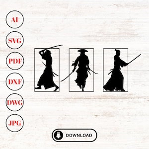 3 Pieces Samurai Dxf Svg Files | Laser Cut Files | Cut Files for Cnc Laser | Cnc Cutting | Glowforge Files | Digital Vector Instant Download