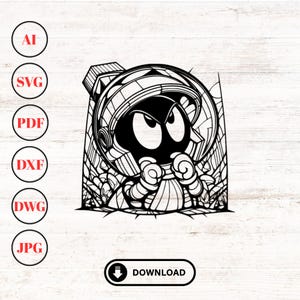 Marvin the Martian Dxf Svg Pdf Ai Files | Laser Cut Files | Glowforge Files | Engraving Decal | Cnc Cutting Router |Instant Digital Download
