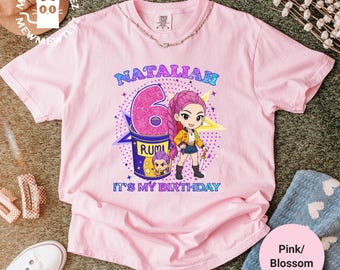 Kpop Demon Hunter Custom Birthday Girl Shirt, KPDH Huntrix Rumi Personalized Shirt, Sajaboys Youth Fan T-shirt, Kids Birthday Princess Tee
