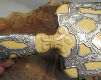 Antique Celluliod & Sterling Silver Hand Mirror Vanity Decor Art Nouveau 1900s