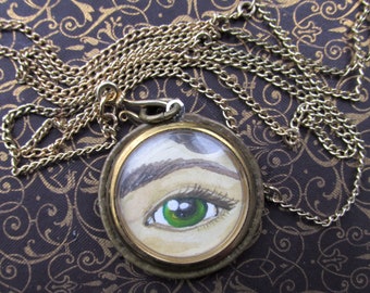 LOVER'S EYE PENDANT Vintage Parts with Original Watercolor Painting Handmade Upcycled Jewlery Georgian Revival