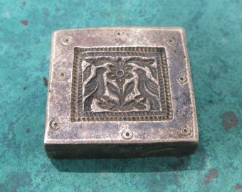 Antique Indian Brass Bronze Jewelry Making Mold Stamp Dye Wax Seal PMC Stamp BIRDS Flowers 1x1"