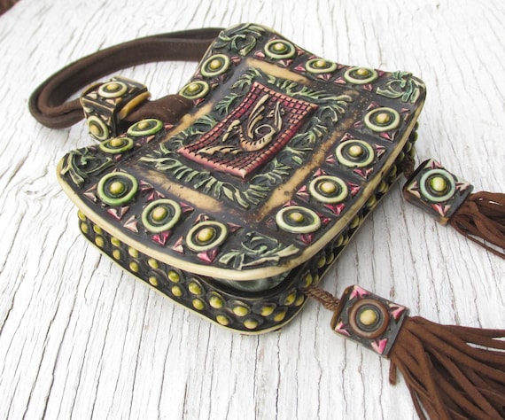 1920s Carved Celluloid Dance Purse Compact Antique RARE Art Deco Griffin