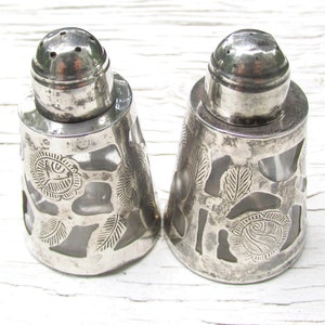 Vintage Sterling + Glass Salt & Pepper Shaker TAXCO Mexico 1960s vinaigrette