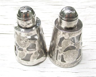 Vintage Sterling + Glass Salt & Pepper Shaker TAXCO Mexico 1960s vinaigrette