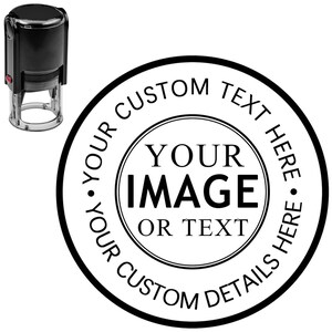 Sello de logotipo personalizado, sello autoentintable con imagen personalizada, sellos de texto con logotipo comercial personalizado, 4 tamaños diferentes, 5 opciones de color de tinta