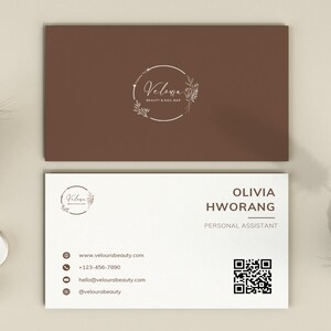 Modèle de carte de visite modifiable avec code QR minimaliste, carte de visite recto-verso moderne, carte de visite personnalisable, carte de visite simple à faire soi-même