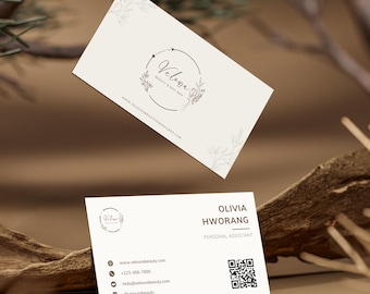 Minimalist QR Code Business Card Template: Modern DIY Design (Canva Editable, Digital Download)