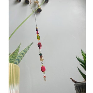 Plant Charm, Botanical Decor, Quartz Agate Butterfly Beaded Crystal Rainbow Plant Jewelry, Boho Pot Decor for Houseplants