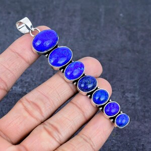 Lapis Lazuli long 7pcs Oval Shape Pendant Gemstone Handmade Pendant 925 Sterling Silver Beautiful Party Wear Pendant Gift For Love Sku 586