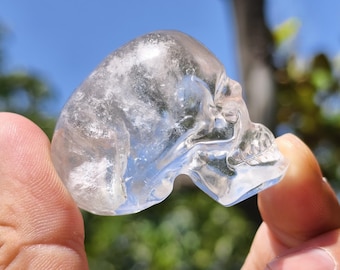 Hand Carved Clear Quartz Crystal Skull: Healing Meditation Decor