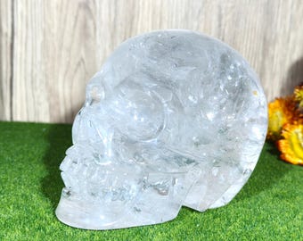 Hand-Carved Clear Quartz Skull - Unique Crystal Skull for Home Decor & Spiritual Healing