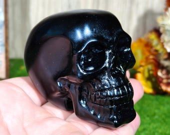 Hand-Carved Black Obsidian Skull – Natural Crystal Sculpture for Home Decor