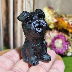 Black Obsidian Dog Carving, Handcrafted Natural Obsidian Crystal Scottie Sculpture, Gemstone Animal Carving, Healing Crystal Dog Gifts