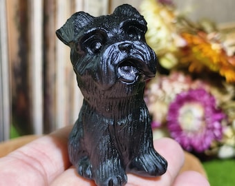 Carved Obsidian Dog, Gemstone Animal Sculpture, Home Decor (2.3