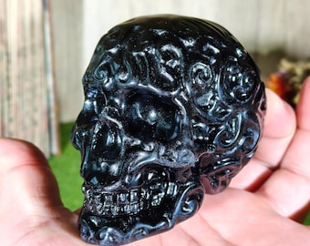 90MM Natural Obsidian Skull Carvings, Hand Crafted Crystal Skull Decor