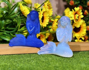 Hand Carved Opalite Mermaid Figurine: Crystal Home Decor