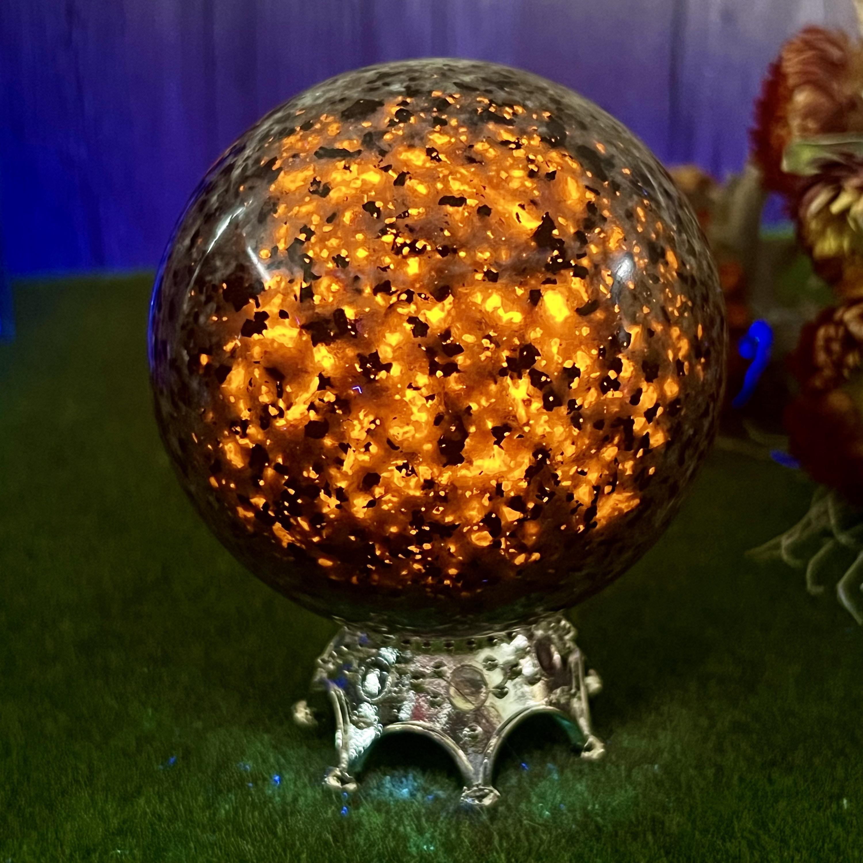Natural Yooperlite Sphere, UV Reactive Fluorescent Crystal Ball