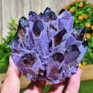 Electroplated Purple Amethyst Crystal Cluster: Iridescent Meditation Decor