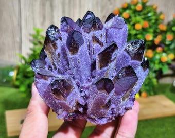Electroplated Purple Amethyst Crystal Cluster: Iridescent Meditation Decor