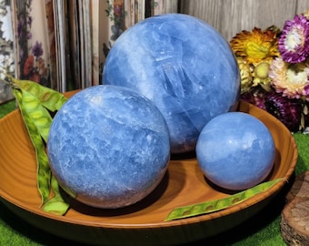 Blue Celestite Sphere: Hand Polished Crystal Ball, Reiki Healing Decor