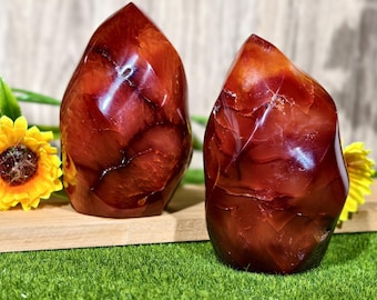 Carnelian Flame Tower: Handcrafted Fire Agate Healing Crystal Decor