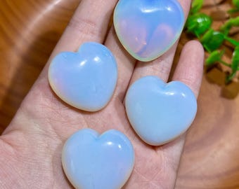 Opalite Heart Stone, Handcarved Crystal Heart, Rainbow Fire