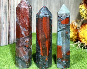 African Bloodstone Crystal Point, Polished Healing Tower, Home Decor
