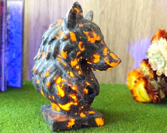 Handmade Yooperlite Wolf Sculpture - Unique Hand-carved Natural Stone Art for Home Decor