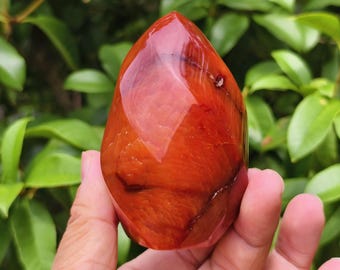 Red Carnelian Flame Crystal Tower: Polished Fire Agate Healing Stone