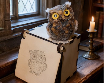 Crystal Owl Figurine, Resin Owl Sculpture, Custom Wooden Gift Box