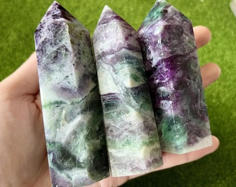 Natural Fluorite Crystal Tower, Polished Obelisk, Healing Stone