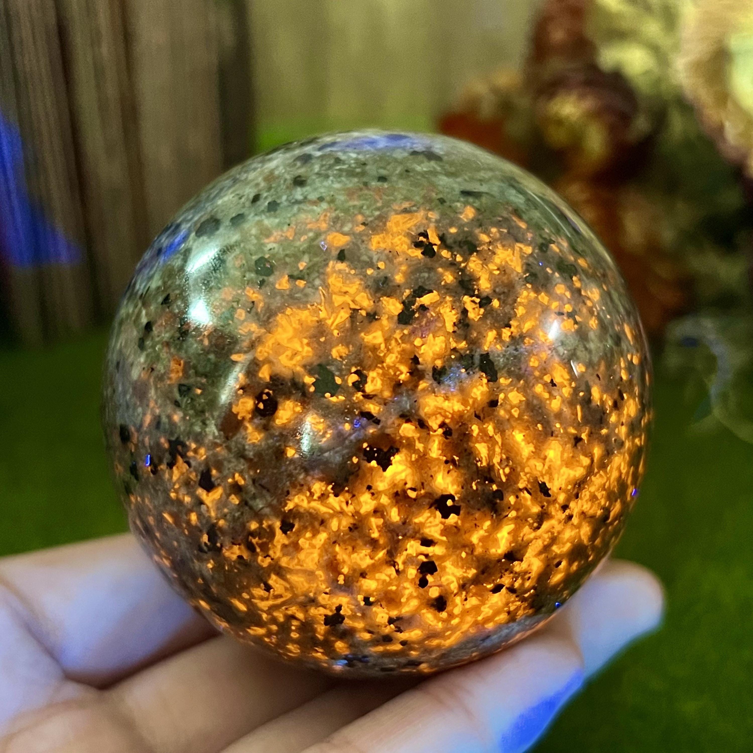 Natural Yooperlite Sphere, UV Reactive Fluorescent Crystal Ball