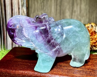 Natural Fluorite Elephants Sculptures, Healing Crystal Animal Decor
