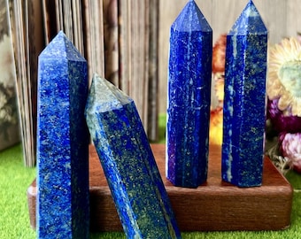 Natural Lapis Lazuli Crystal Tower, Golden Pyrite Obelisk