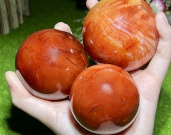 Hand Polished Red Carnelian Sphere, Agate Crystal Ball