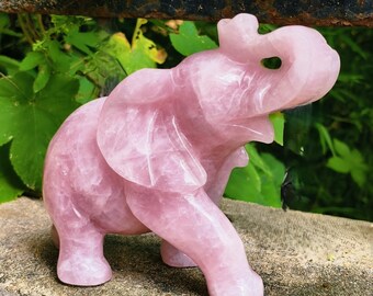 Natural Rose Quartz Elephant Carving, Gemstone Figurine