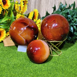 Red Carnelian Sphere: Polished Agate Crystal Ball, Healing Stone Decor