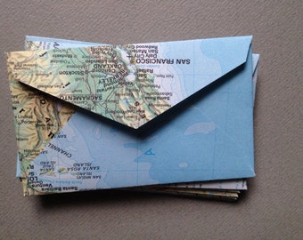 Mini World Atlas Map Envelopes: Upcycled Paper Envelopes (2 1/4" x 3 1/2")