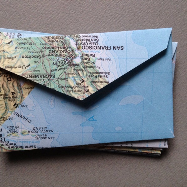 Mini Map Envelopes - World Atlas Map Envelopes- Size 2 1/4" x 3 1/2"- Upcycled Map Envelopes